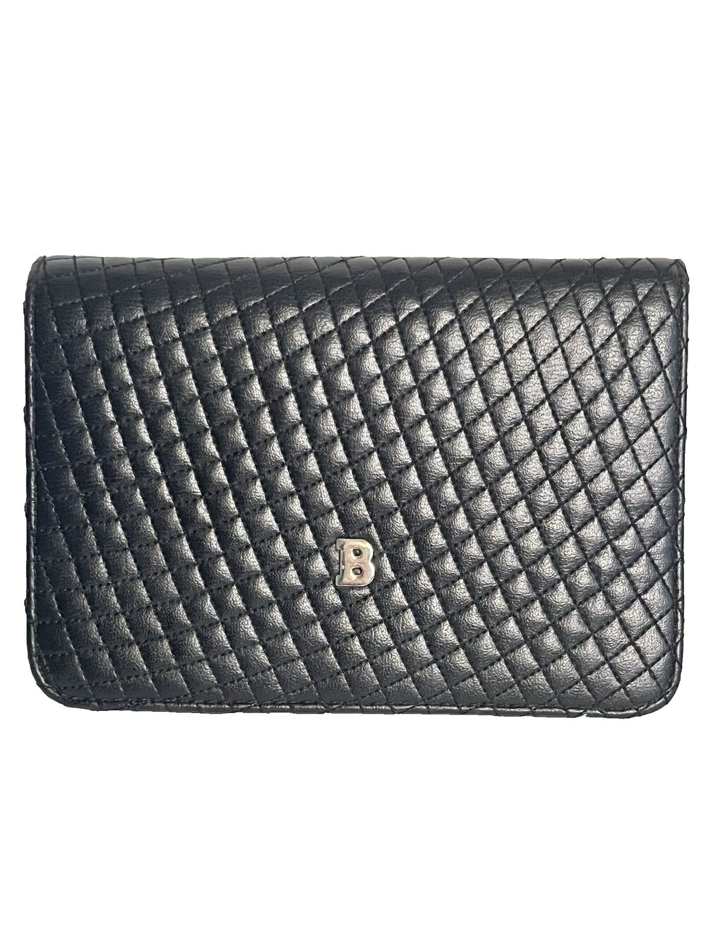 Bally Quilted Navy Midnight Blue Leather Purse Clutch Bag Vintage